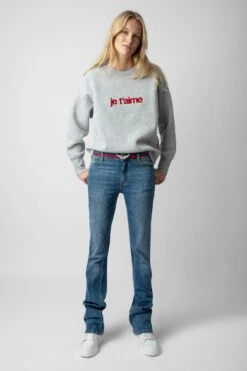 Zadig & Voltaire Oscar Je T’aime Sweatshirt Gris Chine Clair