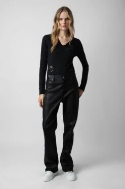 Zadig & Voltaire Diamanté Henley Top Black 6 Zadig & Voltaire Diamanté Henley Top Black -Zadig & Voltaire Shop JWTN00434 NOIR 3