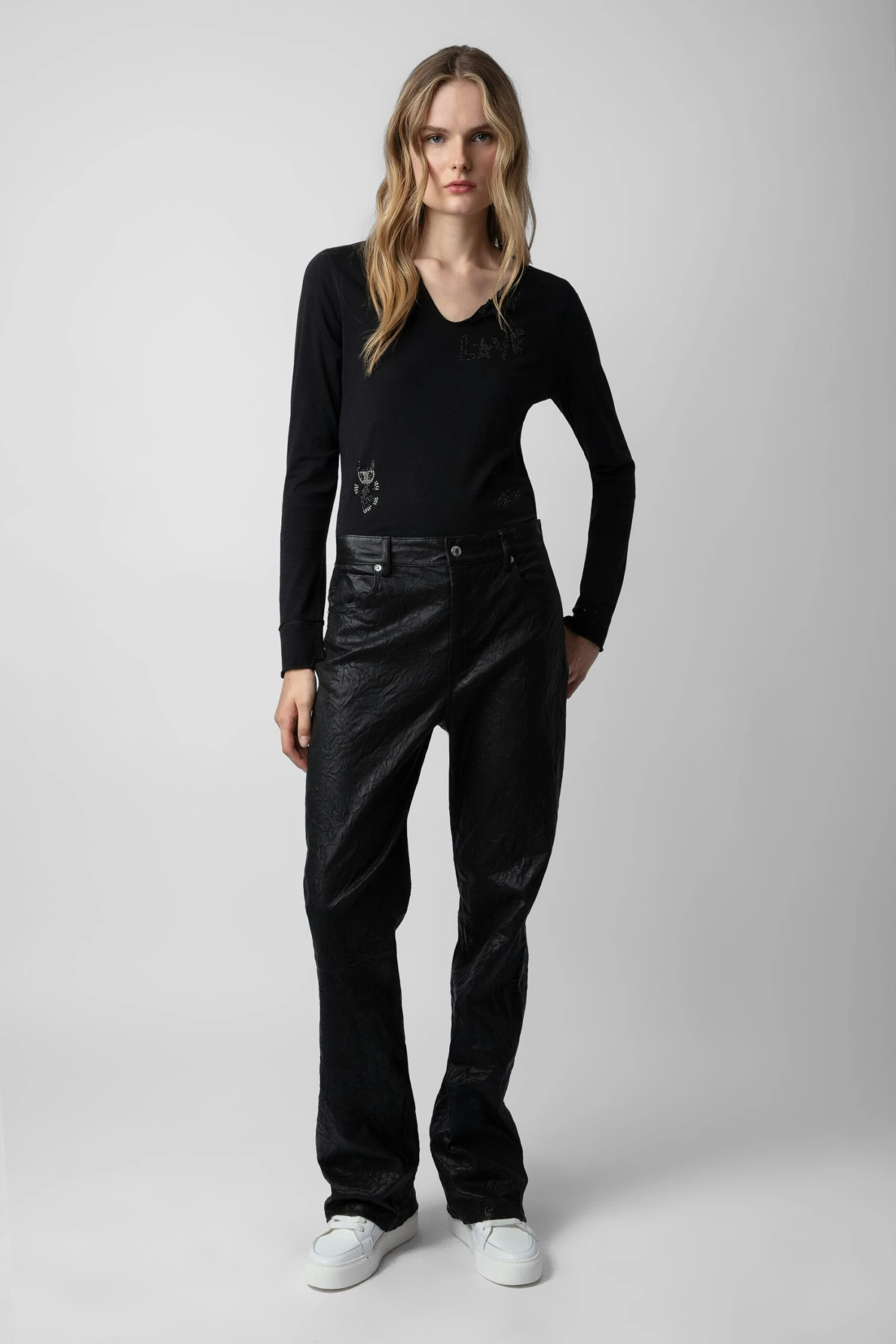 Zadig & Voltaire Diamanté Henley Top Black 2 Zadig & Voltaire Diamanté Henley Top Black - Image 2