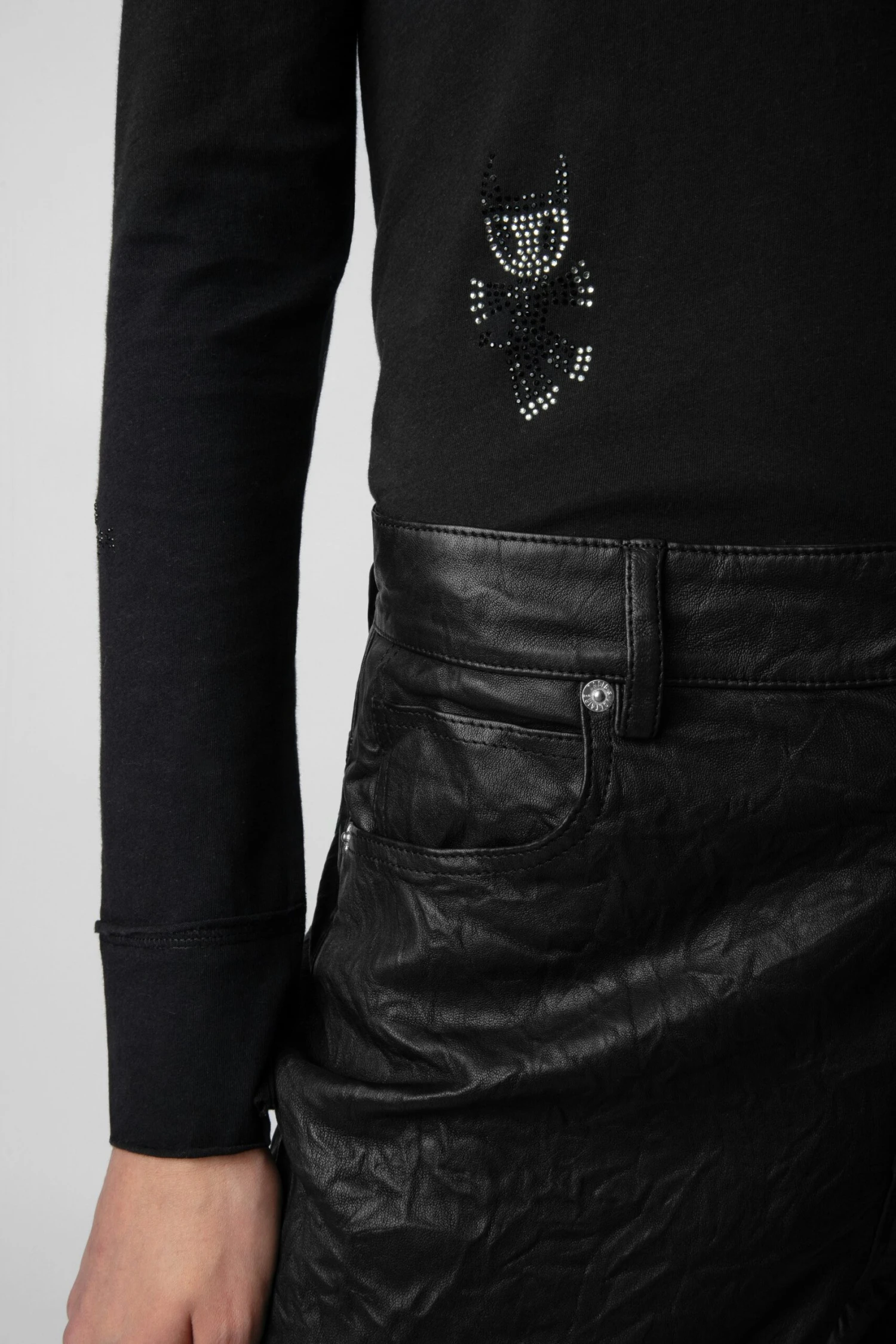 Zadig & Voltaire Diamanté Henley Top Black 3 Zadig & Voltaire Diamanté Henley Top Black - Image 3