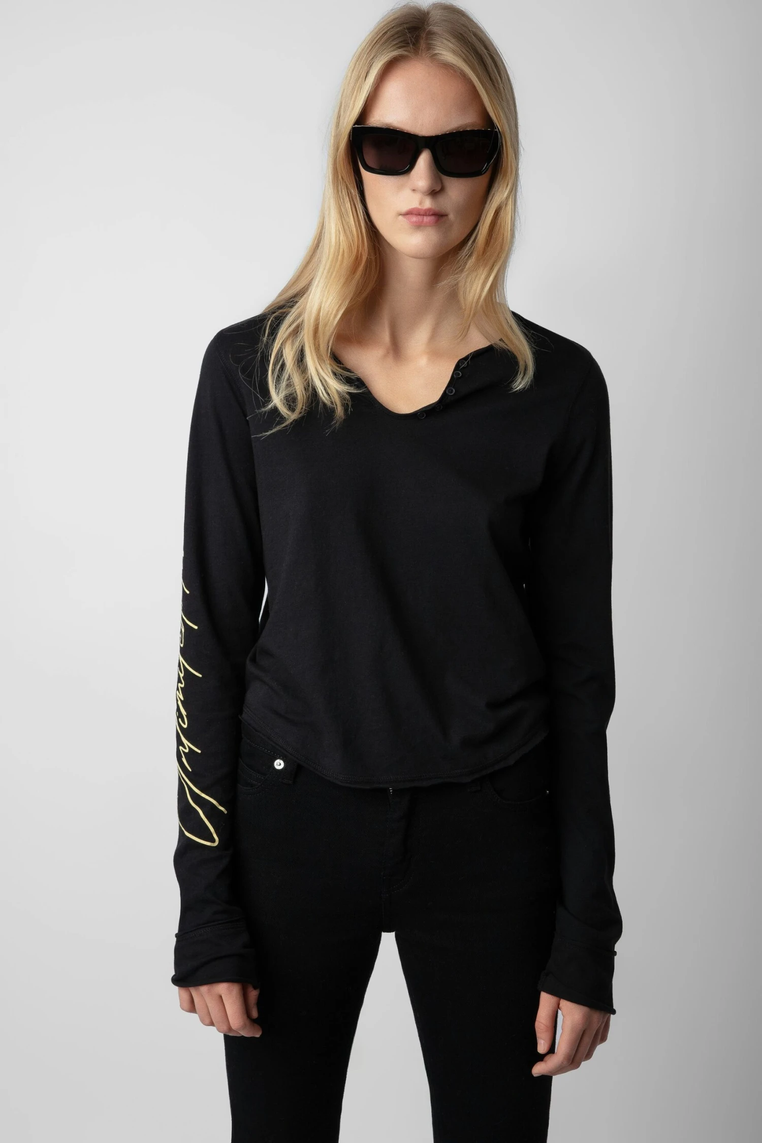 Zadig & Voltaire Crop Concert Crush Henley Top Black 2 Zadig & Voltaire Crop Concert Crush Henley Top Black - Image 2