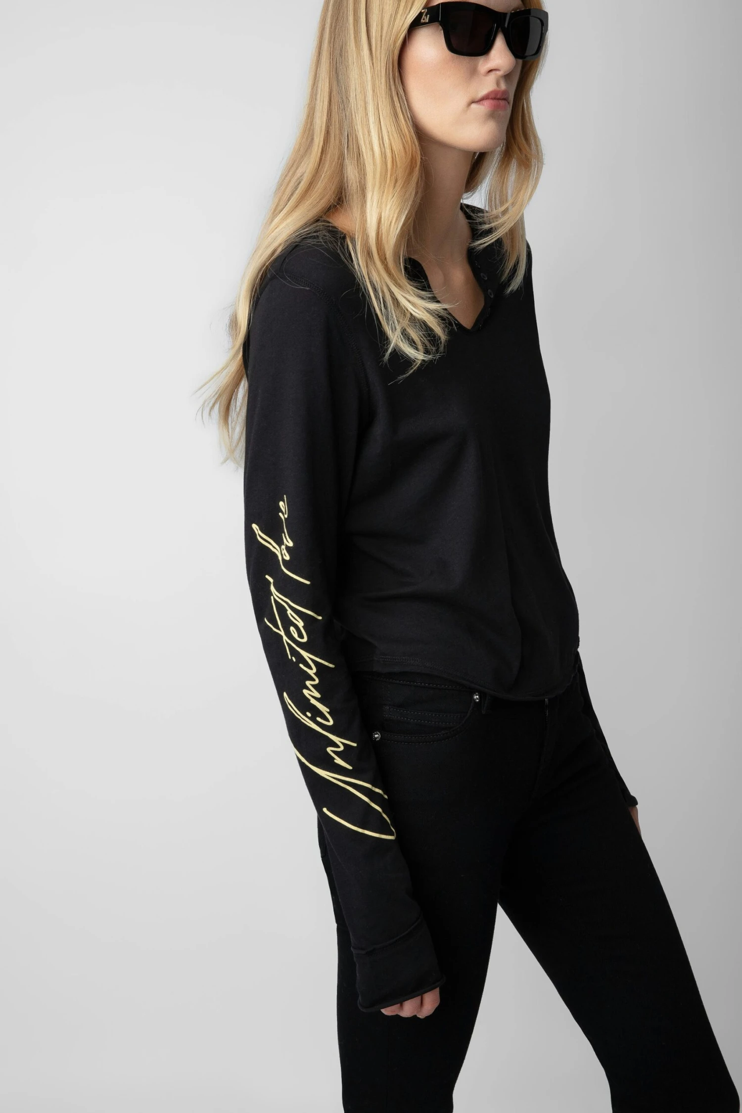 Zadig & Voltaire Crop Concert Crush Henley Top Black 3 Zadig & Voltaire Crop Concert Crush Henley Top Black - Image 3