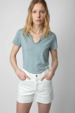 Zadig & Voltaire Diamanté Henley T-shirt Glacier