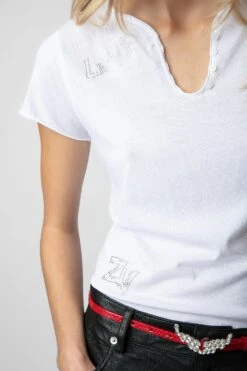 Zadig & Voltaire Diamanté Henley Top White -Zadig & Voltaire Shop JWTN00444 BLANC 4