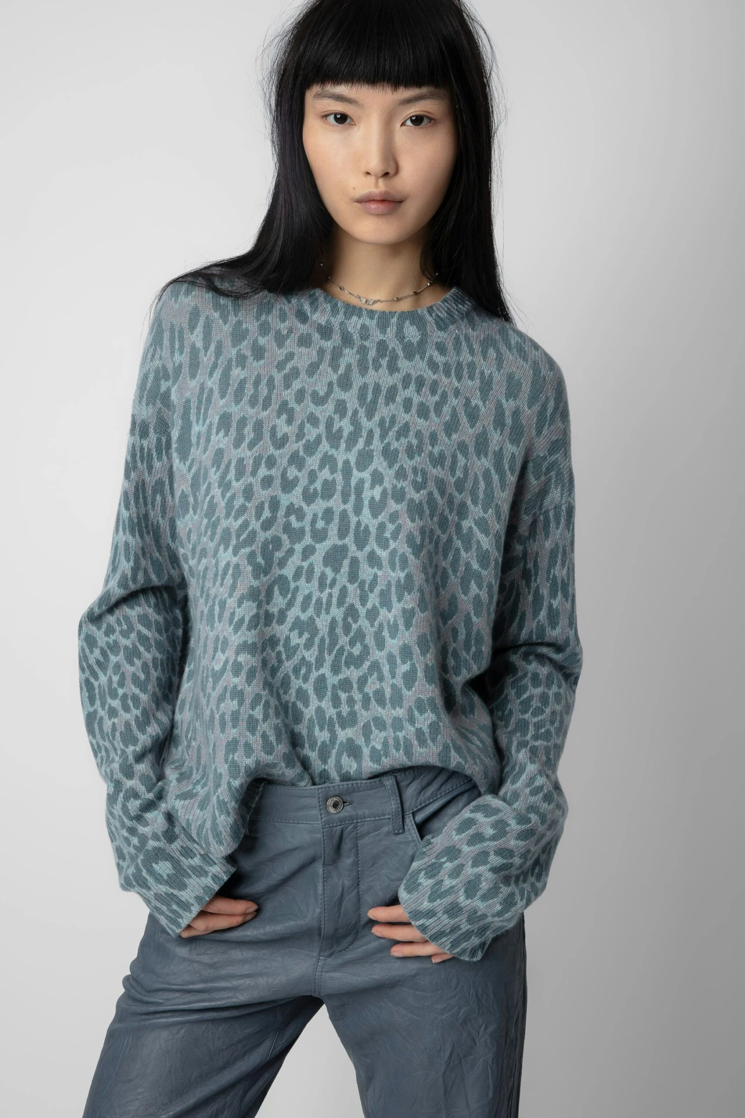 Zadig & Voltaire Markus Leopard Cashmere Sweater Nuage 1 Zadig & Voltaire Markus Leopard Cashmere Sweater Nuage
