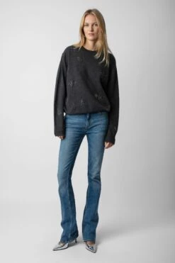Zadig & Voltaire Pravis Cashmere Diamanté Sweater Kaki Slate