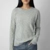 Zadig & Voltaire Cici Patch Cashmere Sweater Gris Chine Clair