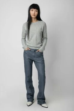 Zadig & Voltaire Cici Patch Cashmere Sweater Gris Chine Clair 7 Zadig & Voltaire Cici Patch Cashmere Sweater Gris Chine Clair -Zadig & Voltaire Shop KWSW01629 GRIS CHINE CLAIR 3