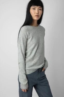 Zadig & Voltaire Cici Patch Cashmere Sweater Gris Chine Clair 8 Zadig & Voltaire Cici Patch Cashmere Sweater Gris Chine Clair -Zadig & Voltaire Shop KWSW01629 GRIS CHINE CLAIR 4
