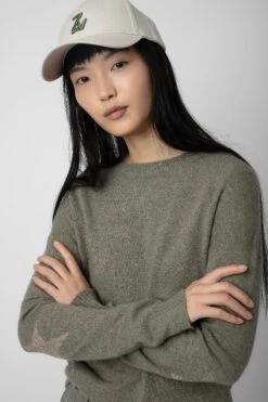 Zadig & Voltaire Cici Patch Cashmere Sweater Kaki Clair -Zadig & Voltaire Shop KWSW01629 KAKI CLAIR 4