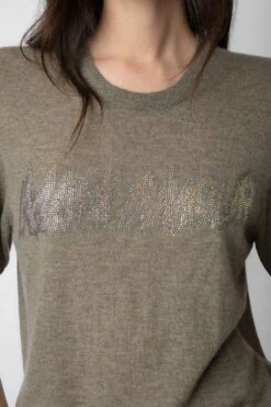 Zadig & Voltaire Ida Mon Amour Diamanté Cashmere Sweater Kaki Clair -Zadig & Voltaire Shop KWSW01632 KAKI CLAIR 4