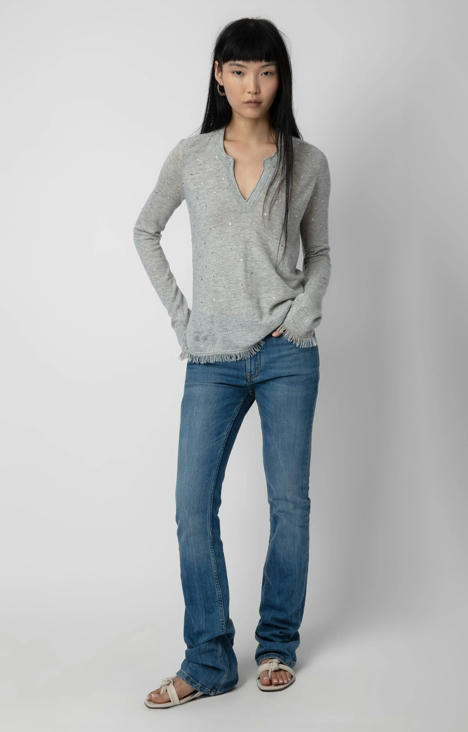 Zadig & Voltaire Riviera Cashmere Sweater Gris Chine Clair 1 Zadig & Voltaire Riviera Cashmere Sweater Gris Chine Clair