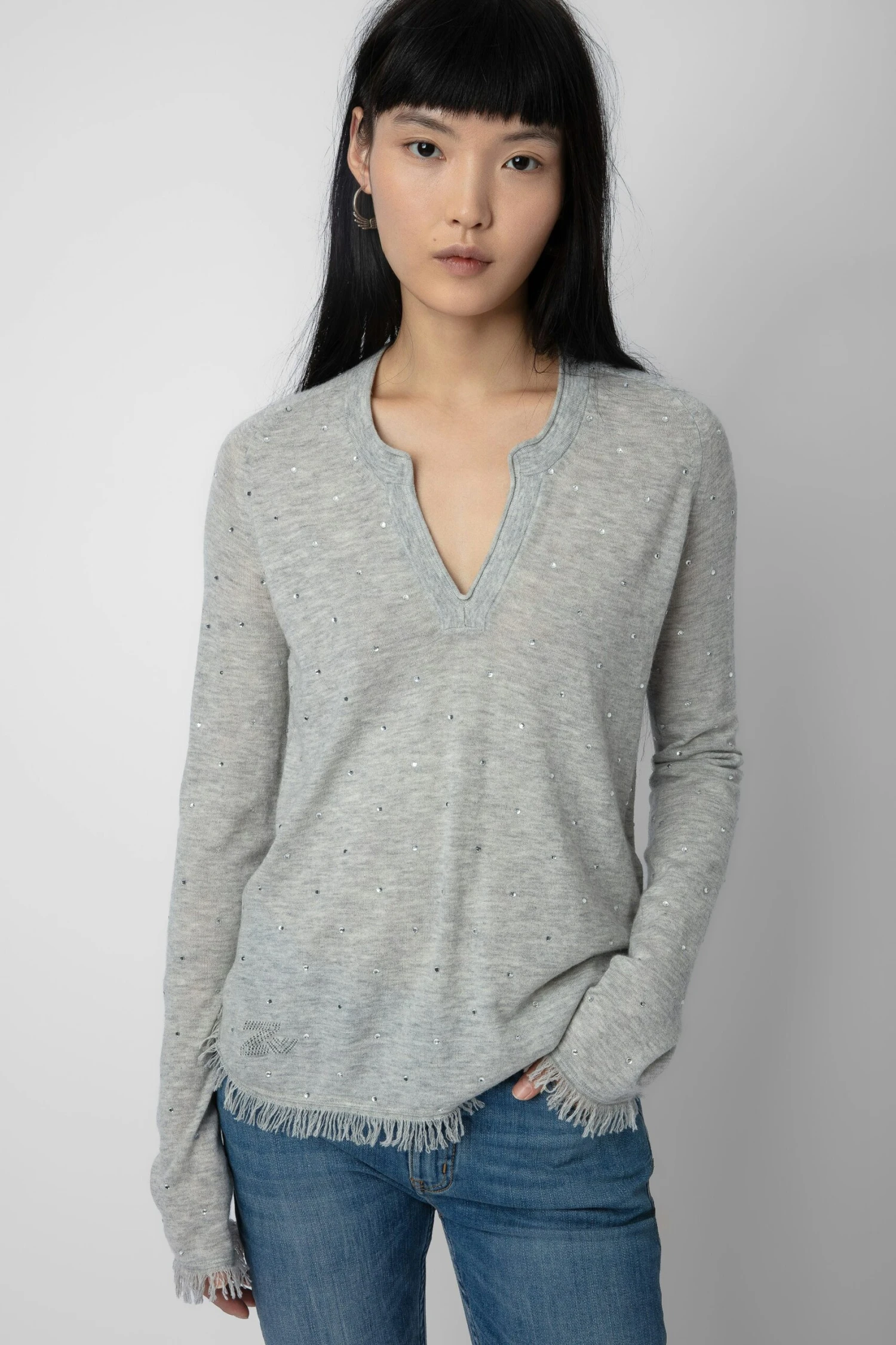 Zadig & Voltaire Riviera Cashmere Sweater Gris Chine Clair 2 Zadig & Voltaire Riviera Cashmere Sweater Gris Chine Clair - Image 2