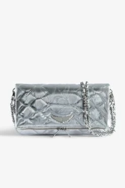 Zadig & Voltaire Rock Quilted Metallic Clutch Silver