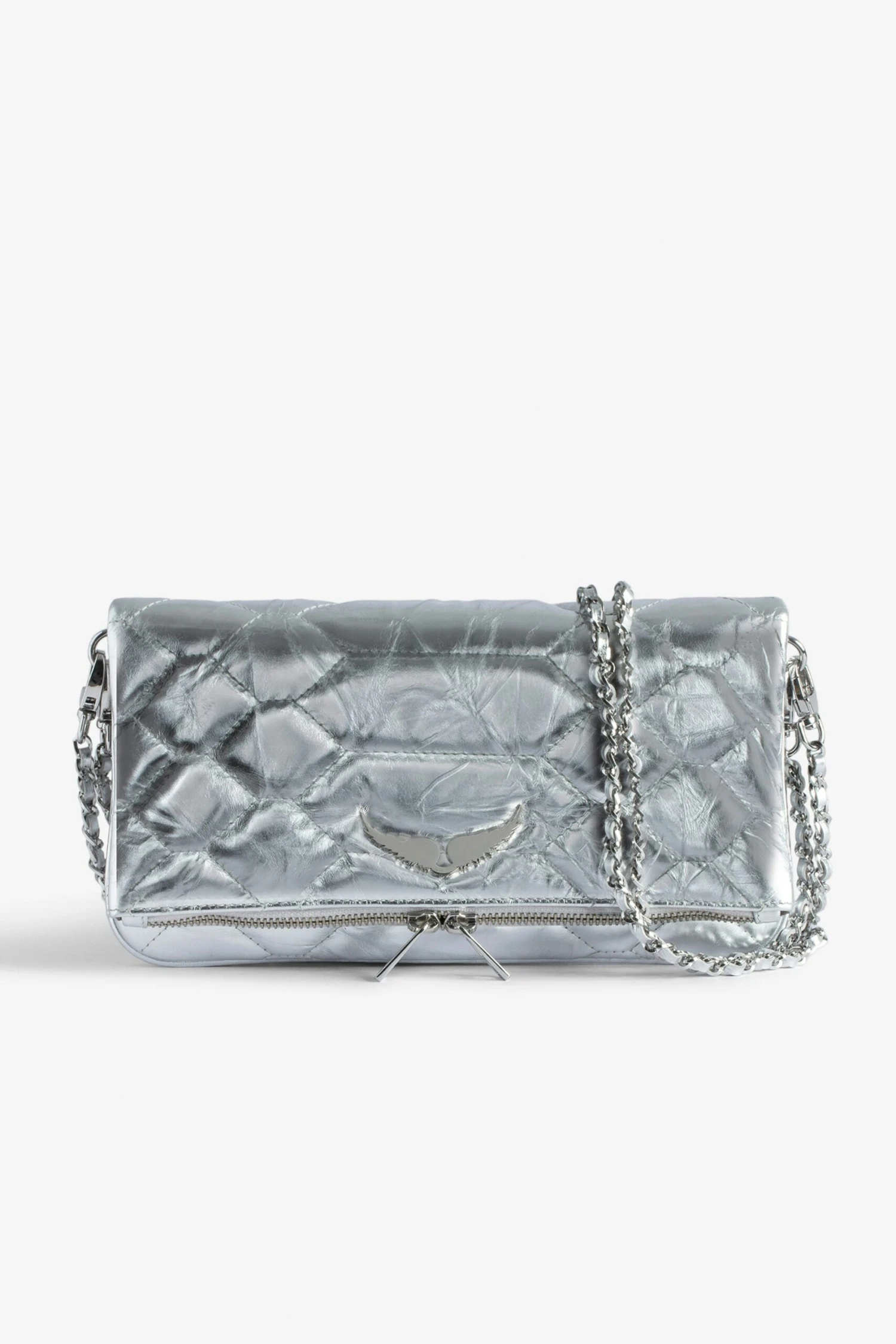 Zadig & Voltaire Rock Quilted Metallic Clutch Silver 1 Zadig & Voltaire Rock Quilted Metallic Clutch Silver