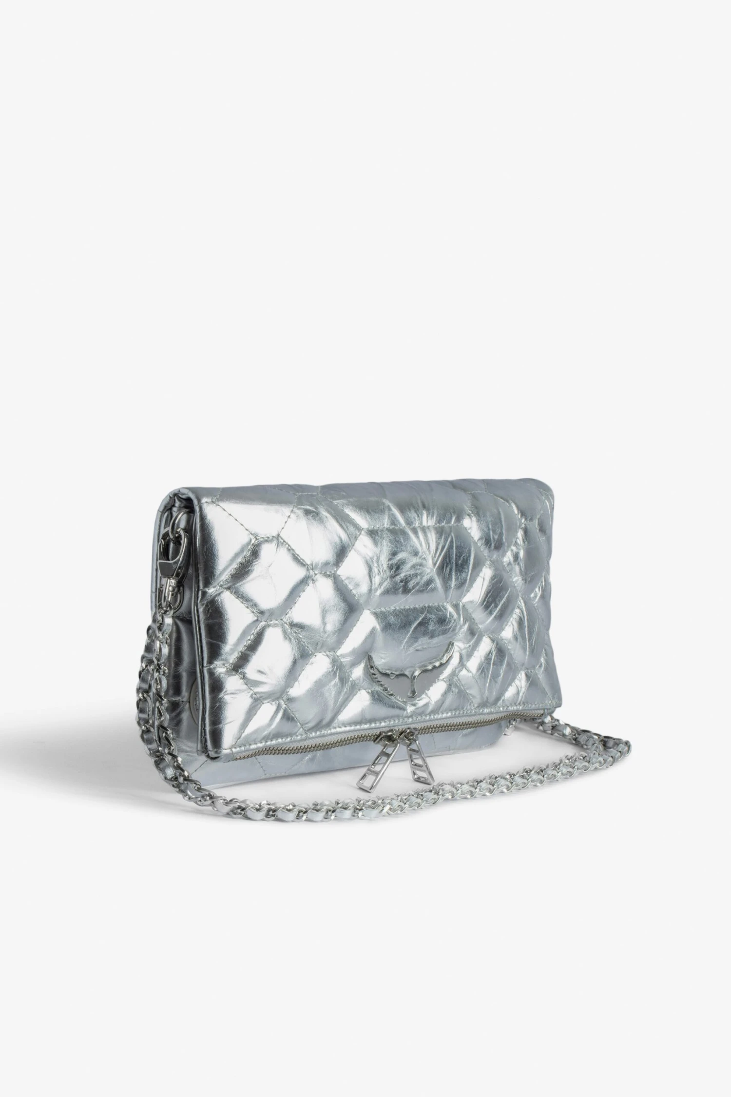 Zadig & Voltaire Rock Quilted Metallic Clutch Silver 3 Zadig & Voltaire Rock Quilted Metallic Clutch Silver - Image 3