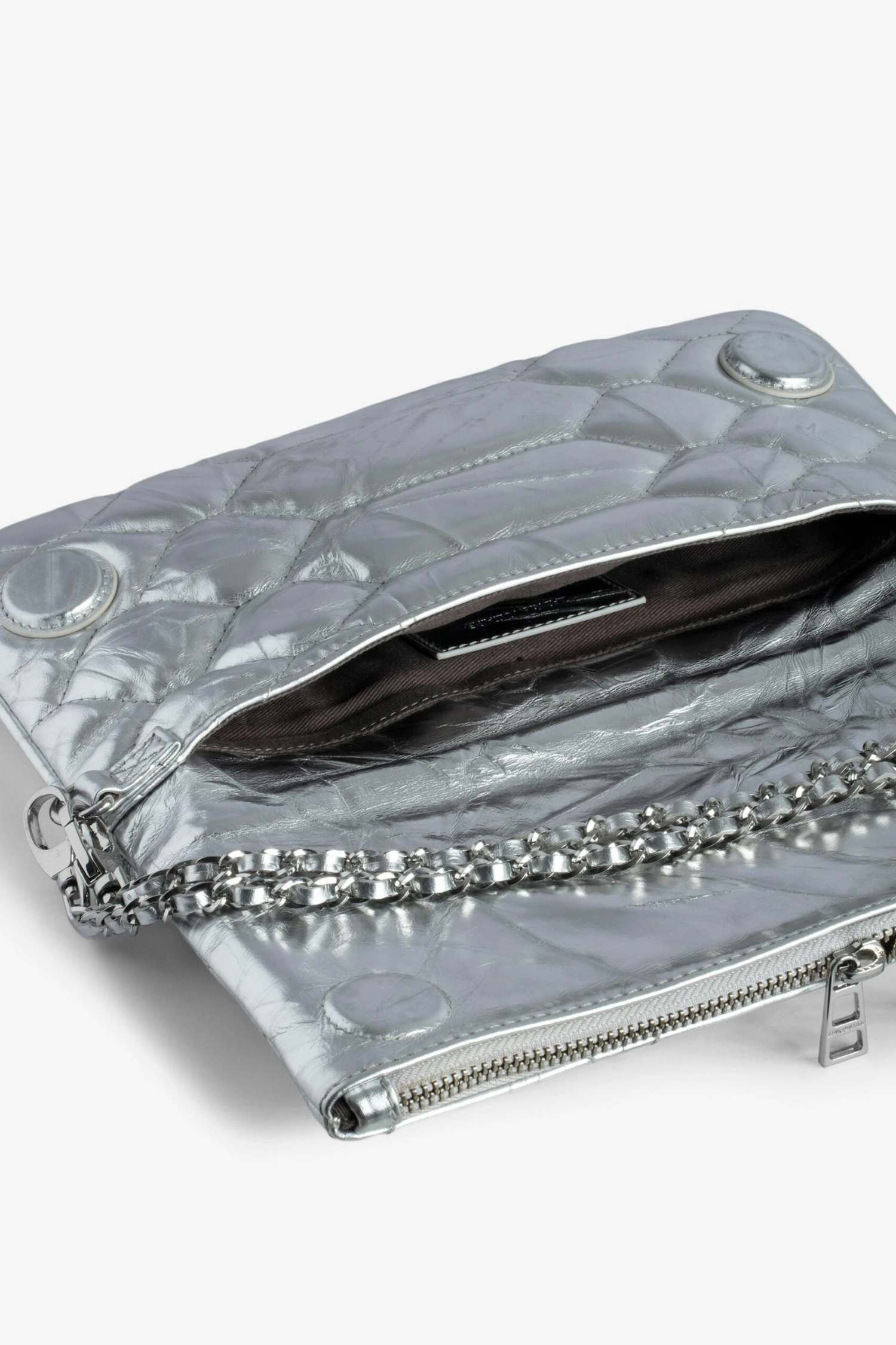 Zadig & Voltaire Rock Quilted Metallic Clutch Silver 4 Zadig & Voltaire Rock Quilted Metallic Clutch Silver - Image 4