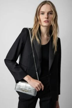 Zadig & Voltaire Borderline Embossed Metallic Clutch Silver