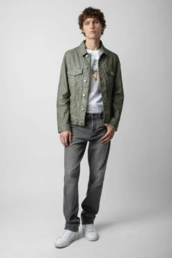 Zadig & Voltaire Base Crinkled Leather Jacket Treillis