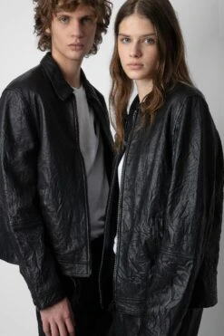 Zadig & Voltaire Lasso Crinkled Leather Jacket Black -Zadig & Voltaire Shop RMOW00101 NOIR 13