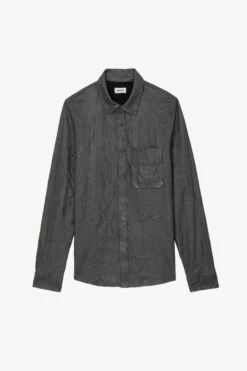 Zadig & Voltaire Serge Crinkled Leather Shirt Elephant -Zadig & Voltaire Shop RMSH00010 ELEPHANT 1