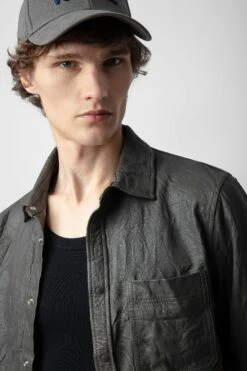 Zadig & Voltaire Serge Crinkled Leather Shirt Elephant -Zadig & Voltaire Shop RMSH00010 ELEPHANT 4 1