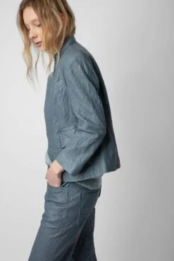 Zadig & Voltaire Verys Crinkled Leather Blazer Light Blue -Zadig & Voltaire Shop RWBL00019 LIGHT BLUE 4
