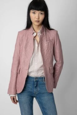 Zadig & Voltaire Very Crinkled Leather Blazer Primrose