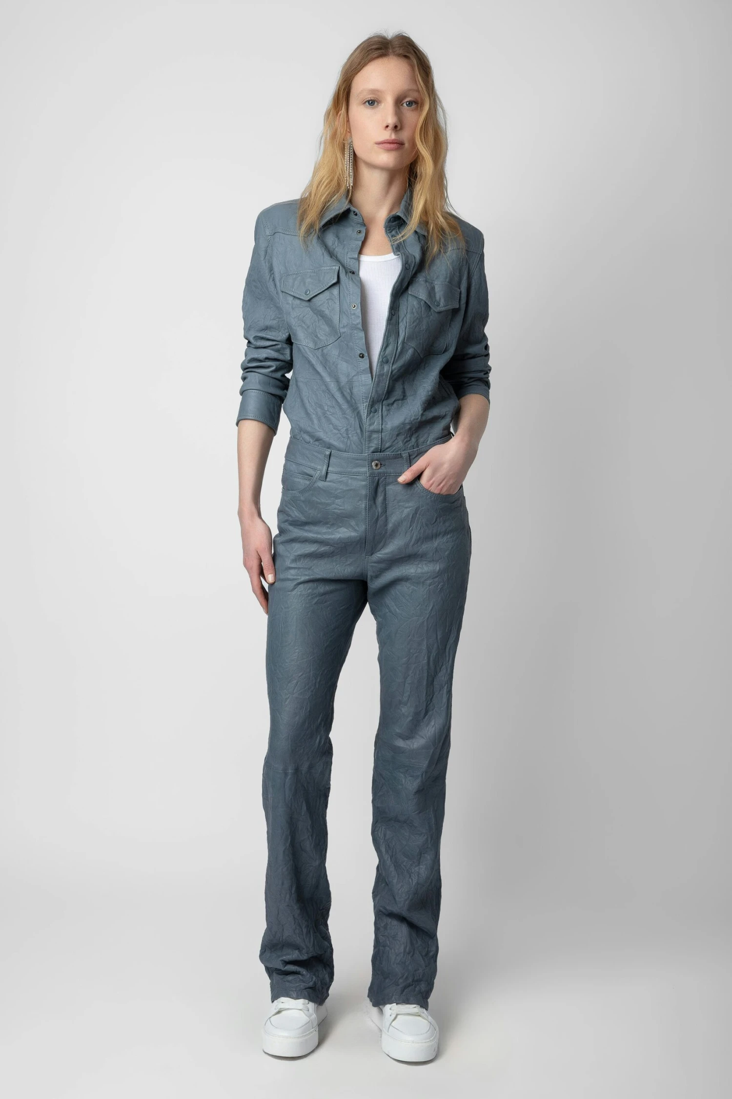 Zadig & Voltaire Pistol Crinkled Leather Pants Light Blue 1 Zadig & Voltaire Pistol Crinkled Leather Pants Light Blue