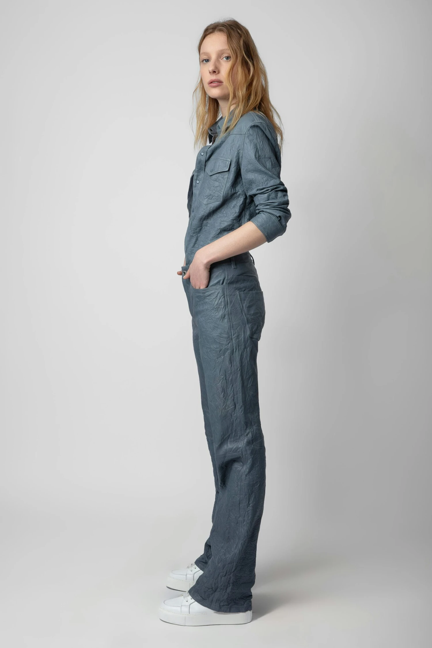 Zadig & Voltaire Pistol Crinkled Leather Pants Light Blue 2 Zadig & Voltaire Pistol Crinkled Leather Pants Light Blue - Image 2