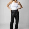 Zadig & Voltaire Evy Crinkled Leather Pants Black