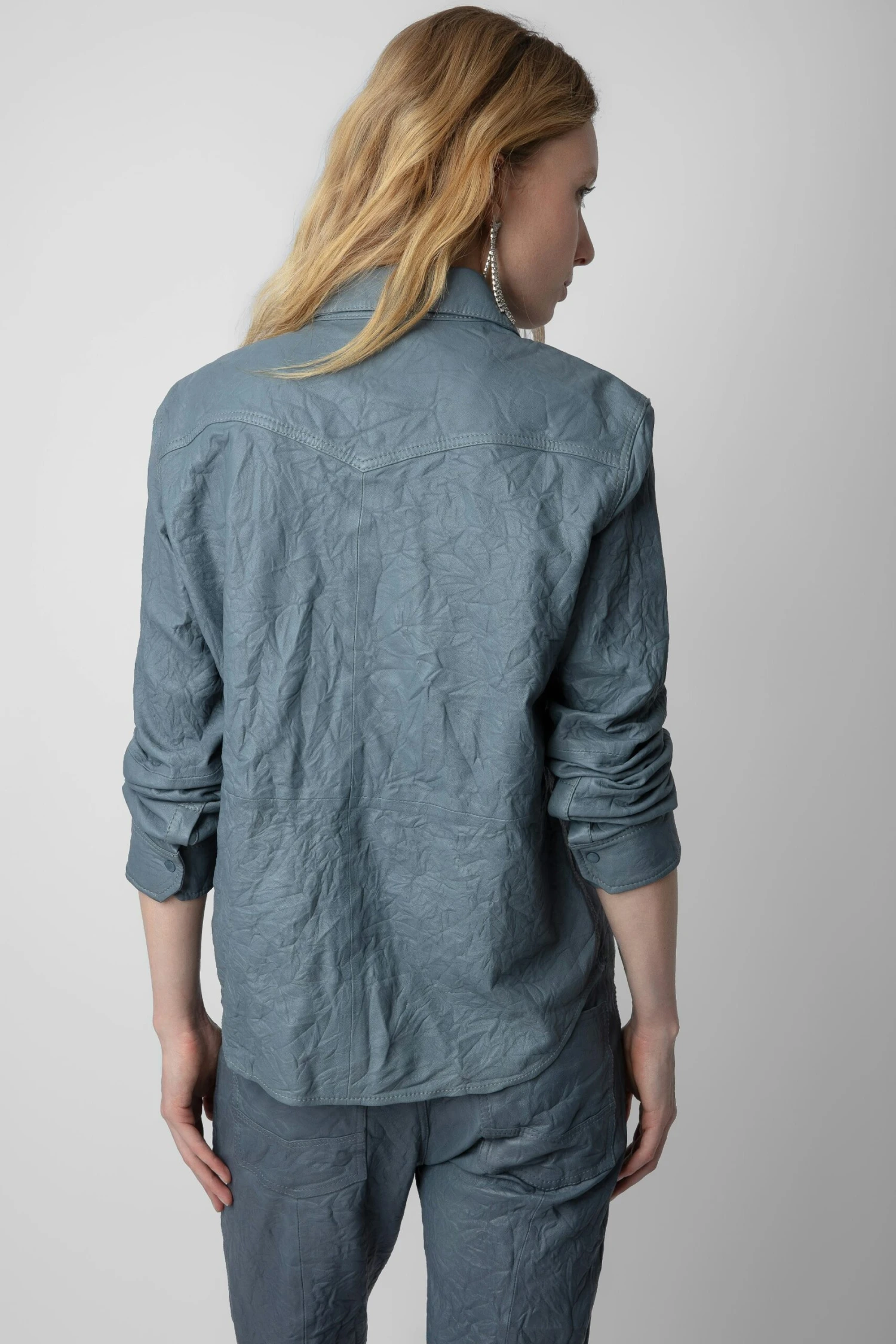 Zadig & Voltaire Thelma Crinkled Leather Shirt Light Blue 4 Zadig & Voltaire Thelma Crinkled Leather Shirt Light Blue - Image 4