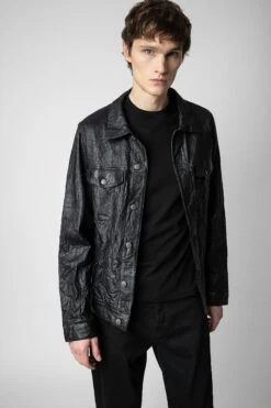 Zadig & Voltaire Base Crinkled Leather Jacket Black