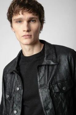 Zadig & Voltaire Base Crinkled Leather Jacket Black -Zadig & Voltaire Shop SKCU1406H NOIR 24