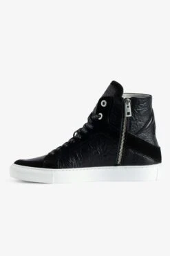 Zadig & Voltaire ZV1747 High Flash High-Top Crinkled Sneakers Black -Zadig & Voltaire Shop SWSN00431 NOIR 2