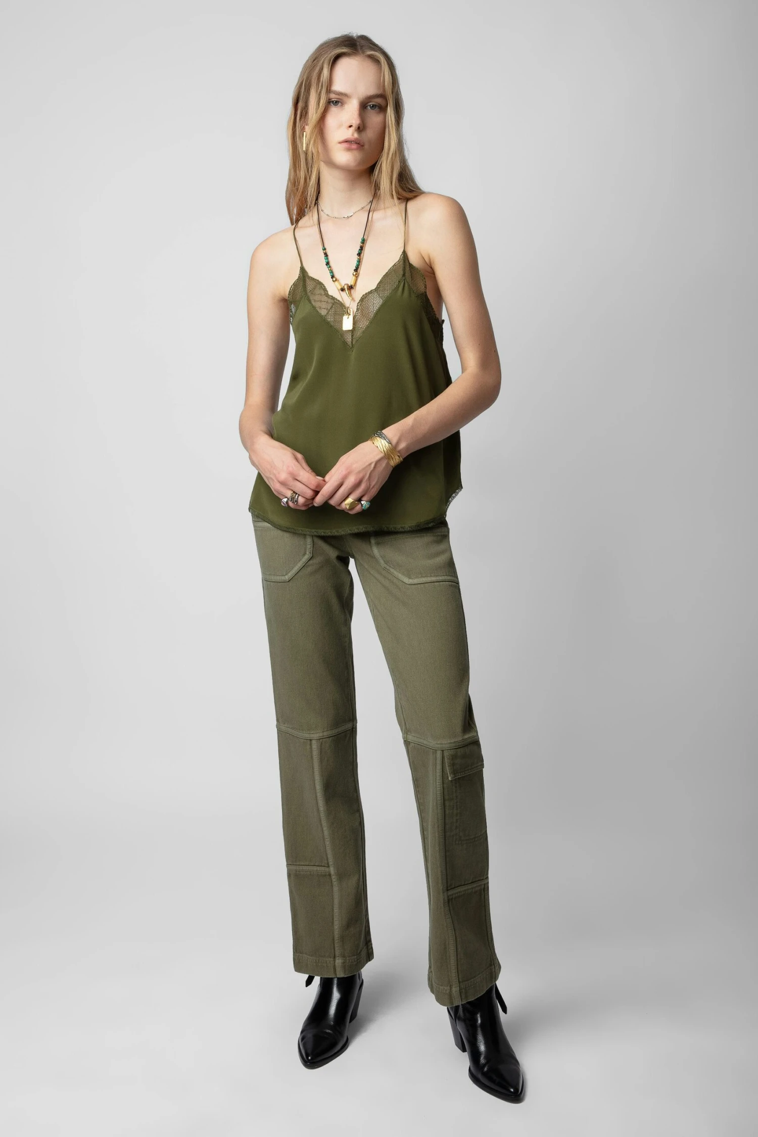 Zadig & Voltaire Christy Silk Camisole Dark Olive 1 Zadig & Voltaire Christy Silk Camisole Dark Olive