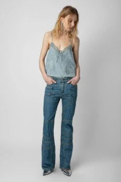 Zadig & Voltaire Capela Diamanté Silk Jacquard Camisole Glacier
