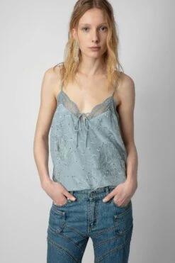 Zadig & Voltaire Capela Diamanté Silk Jacquard Camisole Glacier 9 Zadig & Voltaire Capela Diamanté Silk Jacquard Camisole Glacier -Zadig & Voltaire Shop WWCR00234 GLACIER 4