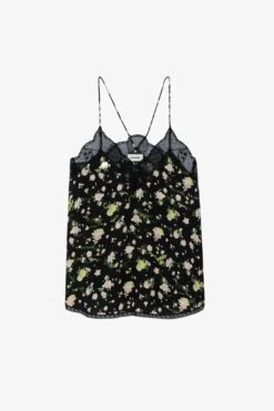 Zadig & Voltaire Christy Soft Crinkle Roses Camisole Black -Zadig & Voltaire Shop WWCR00238 NOIR 1