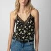 Zadig & Voltaire Christy Soft Crinkle Roses Camisole Black