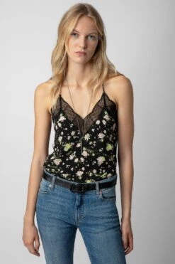 Zadig & Voltaire Christy Soft Crinkle Roses Camisole Black