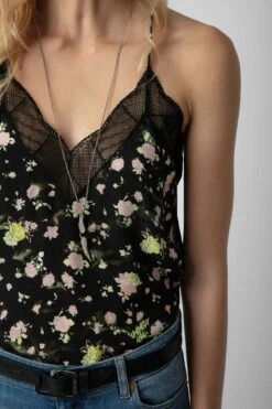 Zadig & Voltaire Christy Soft Crinkle Roses Camisole Black -Zadig & Voltaire Shop WWCR00238 NOIR 4 1