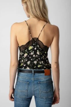 Zadig & Voltaire Christy Soft Crinkle Roses Camisole Black -Zadig & Voltaire Shop WWCR00238 NOIR 5 1