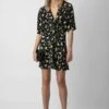 Zadig & Voltaire Rozom Soft Crinkle Roses Dress Black