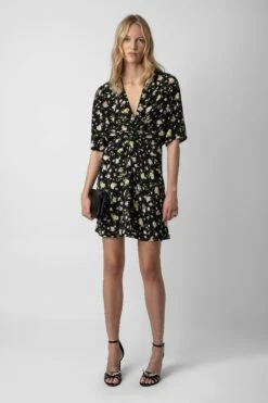 Zadig & Voltaire Rozom Soft Crinkle Roses Dress Black