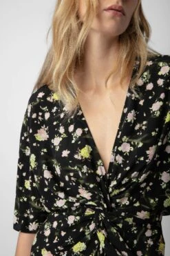 Zadig & Voltaire Rozom Soft Crinkle Roses Dress Black 7 Zadig & Voltaire Rozom Soft Crinkle Roses Dress Black -Zadig & Voltaire Shop WWDR01342 NOIR 4 1