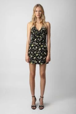 Zadig & Voltaire Randa Soft Crinkle Roses Dress Black
