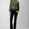 Zadig & Voltaire Tchin Satin Blouse Used Kaki