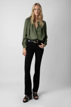 Zadig & Voltaire Tchin Satin Blouse Used Kaki