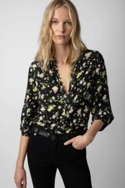 Zadig & Voltaire Twina Soft Crinkle Roses Shirt Black
